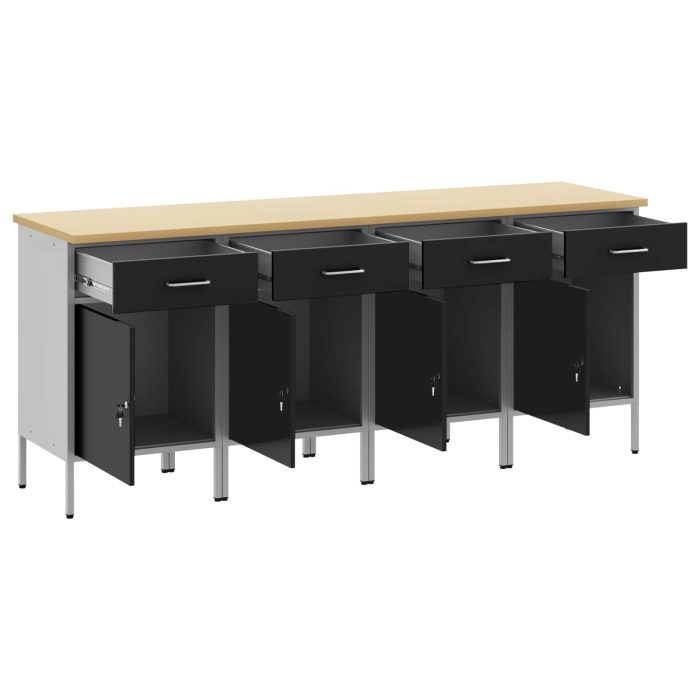 Novaro Munkaszekrény fiókkal 4 db Fekete és Szürke 200 x 55 x 85 cm - Image 4