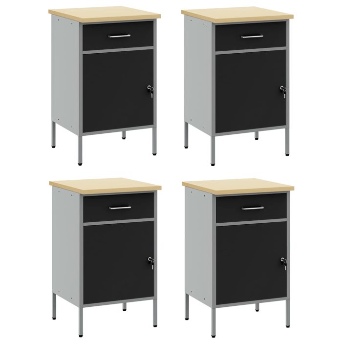 Novaro Munkaszekrény fiókkal 4 db Fekete és Szürke 200 x 55 x 85 cm - Image 5