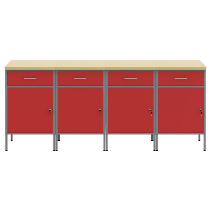 Novaro Munkaszekrény fiókkal 4 db Piros és Szürke 200 x 55 x 85 cm - Image 3