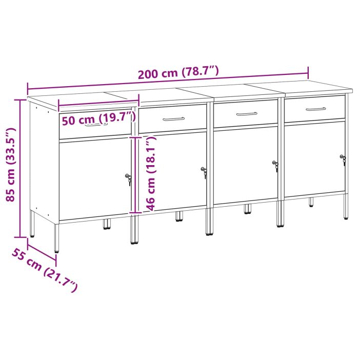 Novaro Munkaszekrény fiókkal 4 db Piros és Szürke 200 x 55 x 85 cm - Image 9