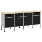 Novaro Munkaszekrény fiókkal 4 db Fekete és Szürke 200 x 55 x 85 cm