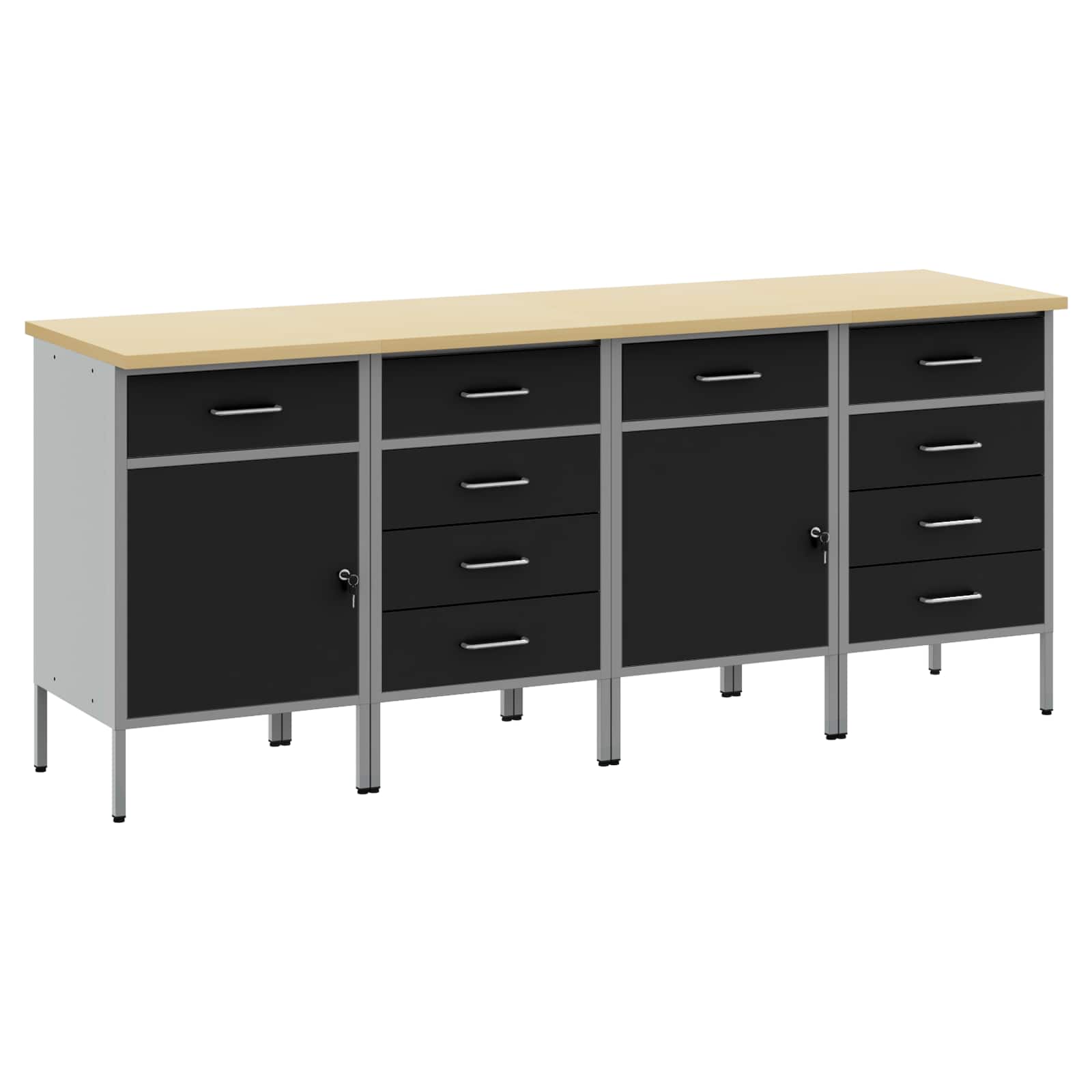 Novaro Munkaszekrény fiókkal 4 db Fekete és Szürke 200 x 55 x 85 cm
