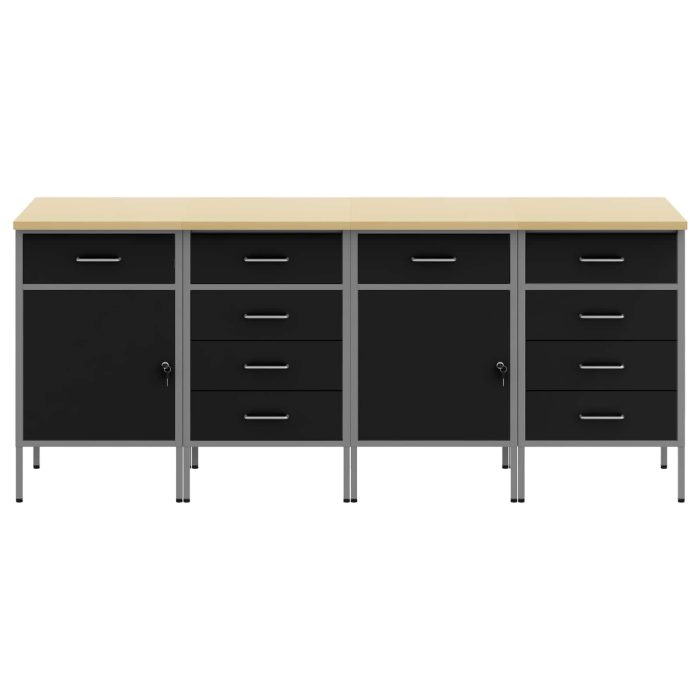 Novaro Munkaszekrény fiókkal 4 db Fekete és Szürke 200 x 55 x 85 cm - Image 2