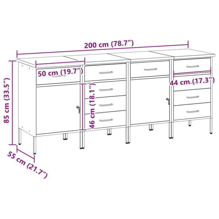 Novaro Munkaszekrény fiókkal 4 db Fekete és Szürke 200 x 55 x 85 cm - Image 7