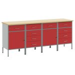 Novaro Munkaszekrény fiókkal 4 db Piros és Szürke 200 x 55 x 85 cm