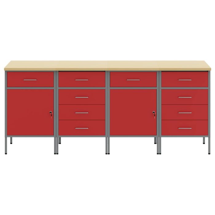 Novaro Munkaszekrény fiókkal 4 db Piros és Szürke 200 x 55 x 85 cm - Image 2