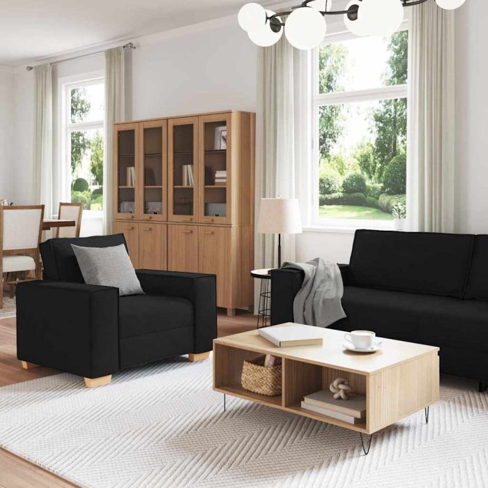 Novaro Kanapé 3 db Fekete Lábbal kevert anyag - Image 3