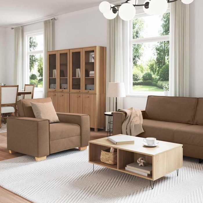 Novaro Kanapé 3 db Barna Lábbal kevert anyag - Image 3