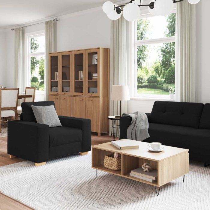 Novaro Kanapé 3 db Fekete Lábbal kevert anyag - Image 3