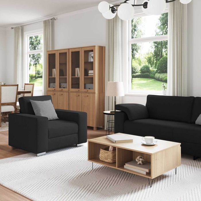 Novaro Kanapé 3 db Fekete Lábbal kevert anyag - Image 3