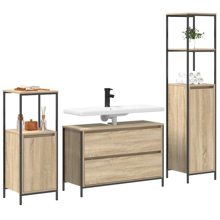 Novaro Fürdőszoba bútor szett 3 db Sonoma tölgy 90 x 34,5 x 60 cm - Image 3