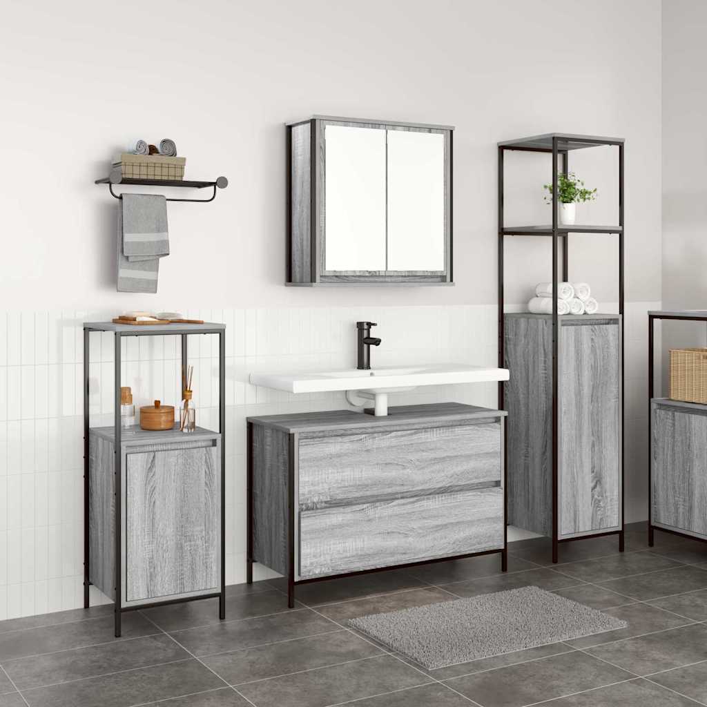 Novaro Fürdőszoba bútor szett 3 db Szürke Sonoma 90 x 34,5 x 60 cm