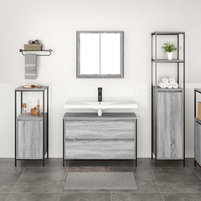 Novaro Fürdőszoba bútor szett 3 db Szürke Sonoma 90 x 34,5 x 60 cm - Image 4