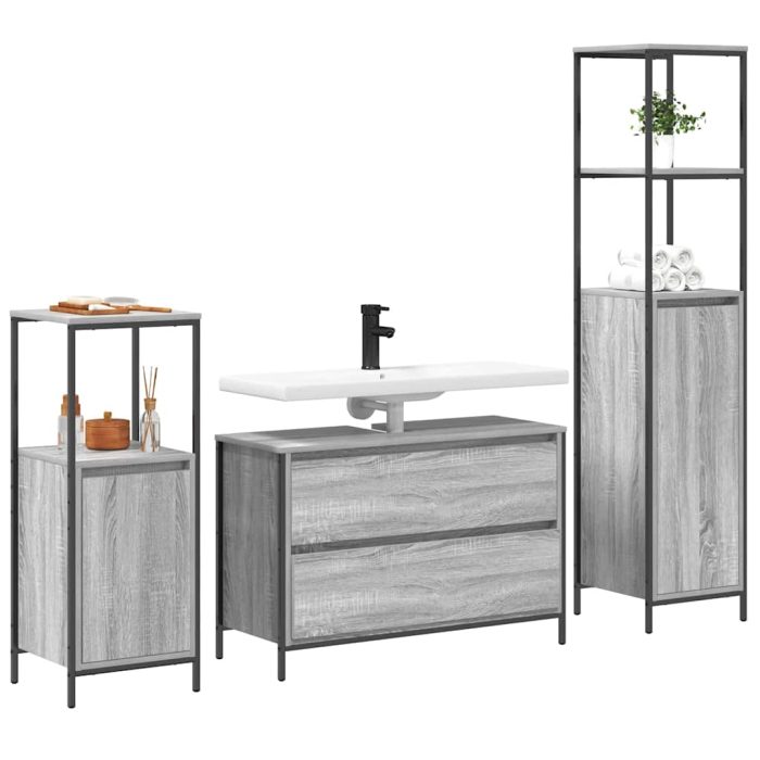 Novaro Fürdőszoba bútor szett 3 db Szürke Sonoma 90 x 34,5 x 60 cm - Image 3