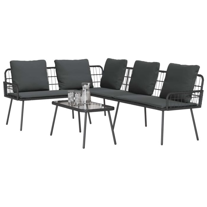 Novaro Kerti Kanapé Szett 2 db Fekete polirattan - Image 3