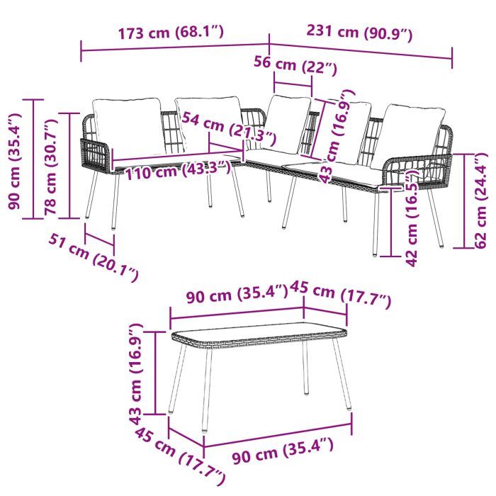 Novaro Kerti Kanapé Szett 2 db Természetes polirattan - Image 7