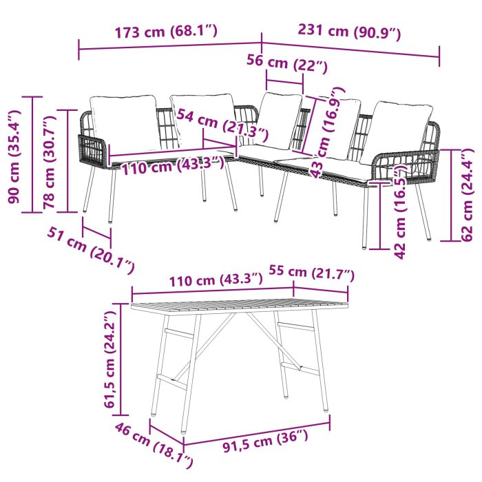 Novaro Kerti Kanapé Szett 2 db Bézs polirattan - Image 6