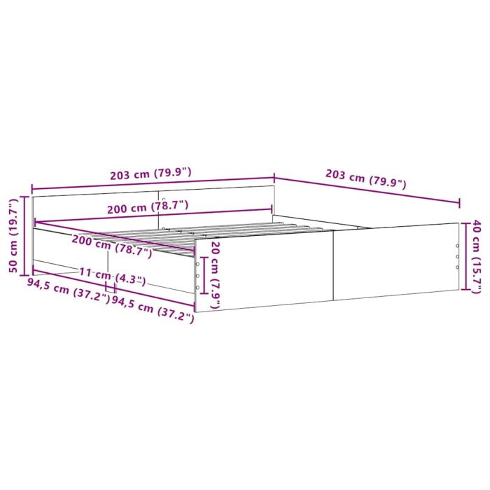 Novaro Ágykeret fejtámlával Öreg fa 203 x 203 x 50 cm Szerelt Fa - Image 10
