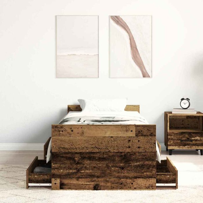 Novaro Ágykeret fiókkal tárolóval Öreg fa 193 x 78 x 50 cm Szerelt Fa - Image 3