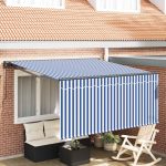 Novaro Behúzható napellenző Kék és Fehér 300 x 250 cm