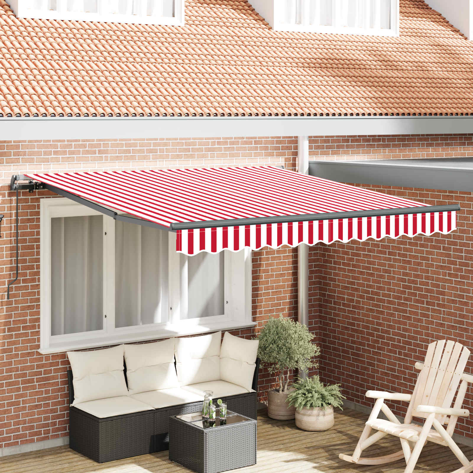 Novaro Behúzható napellenző Piros és Fehér 300 x 250 cm