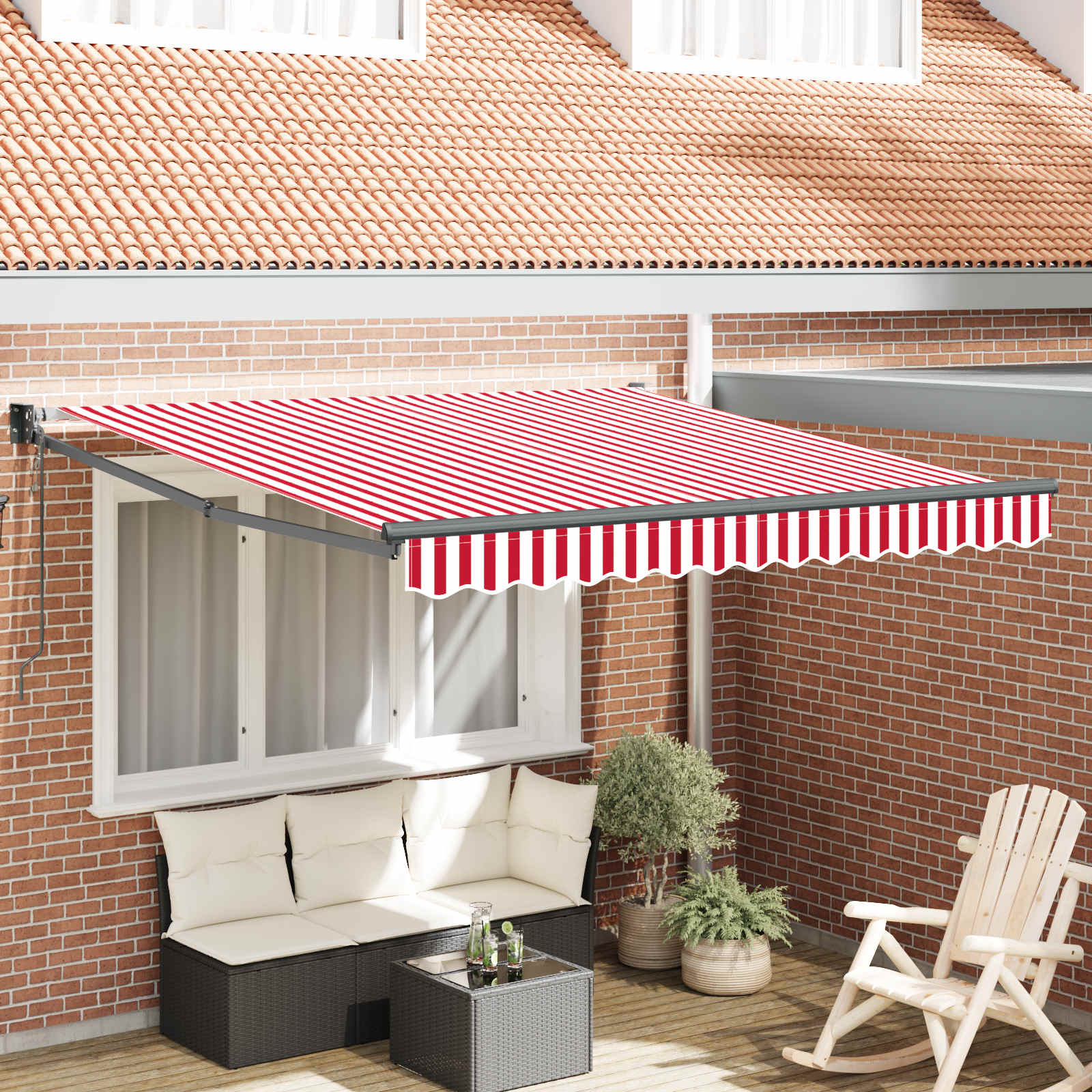 Novaro Behúzható napellenző Piros és Fehér 300 x 250 cm