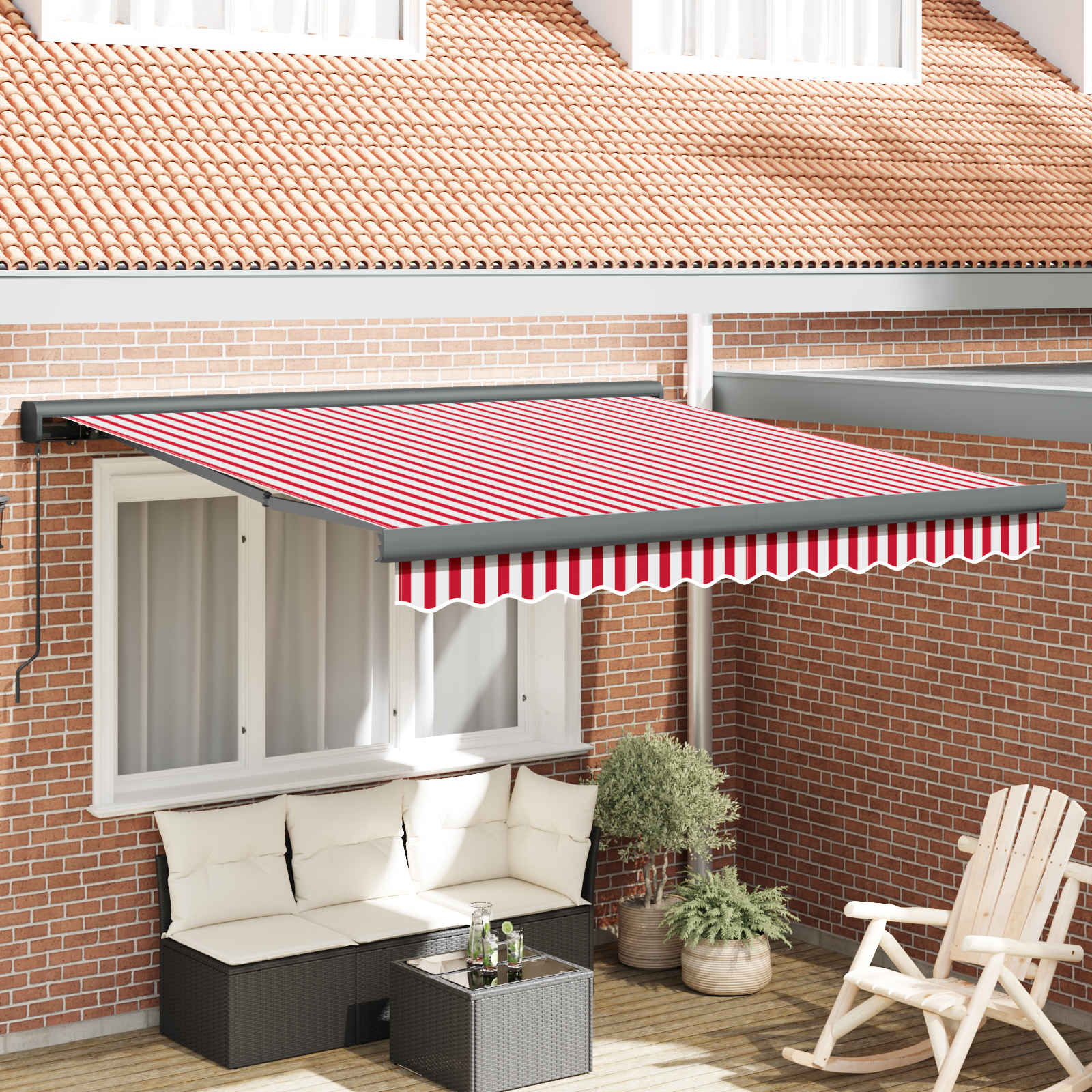 Novaro Behúzható napellenző Piros és Fehér 300 x 250 cm