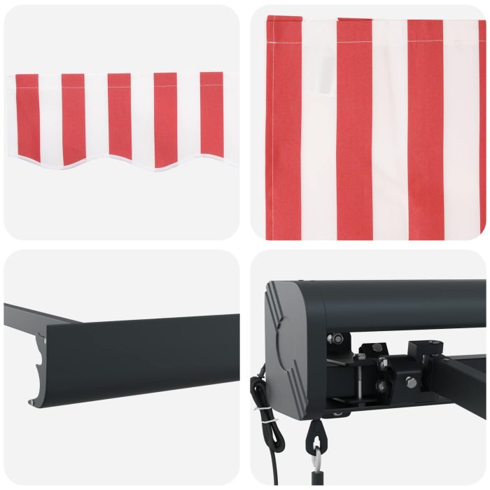 Novaro Behúzható napellenző Piros és Fehér 300 x 250 cm Szövet és Fém - Image 7