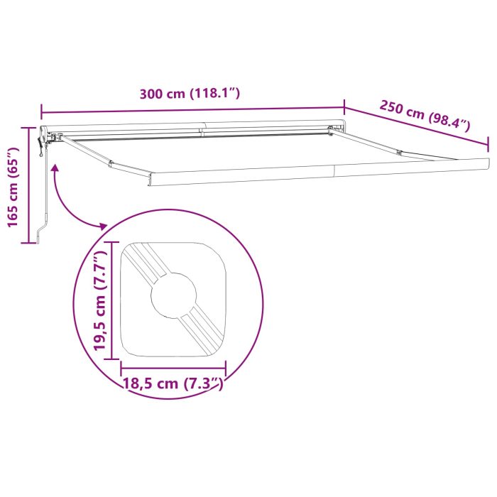 Novaro Behúzható napellenző Fehér 300 x 250 x 165 cm Szövet és Fém - Image 7
