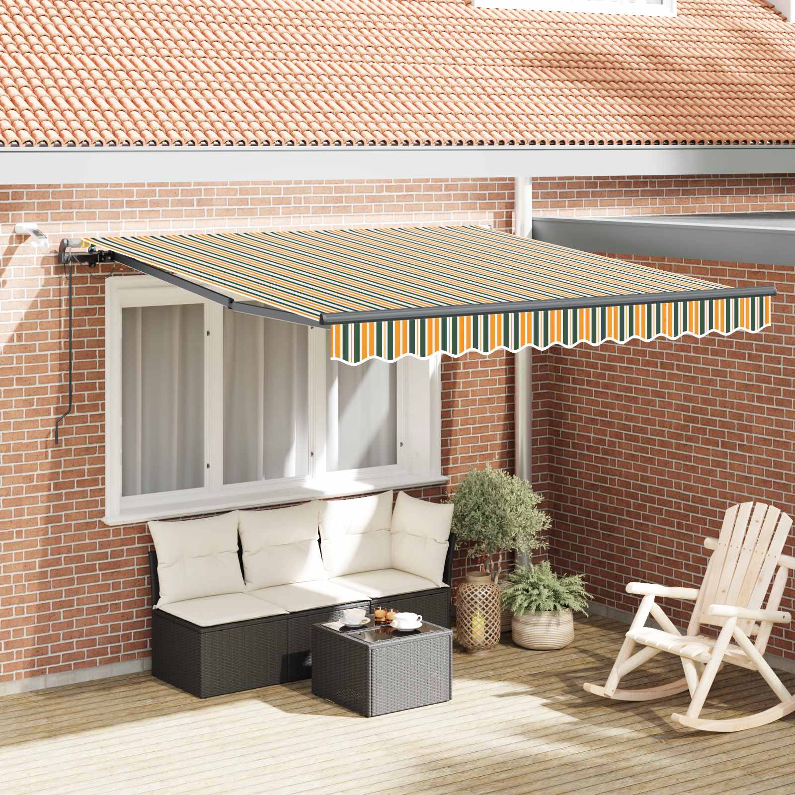 Novaro Behúzható napellenző Zöld és sárga 300 x 250 cm Poliészter
