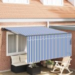 Novaro Behúzható napellenző Kék és Fehér 350 x 250 cm
