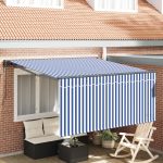 Novaro Behúzható napellenző Kék és Fehér 350 x 250 cm
