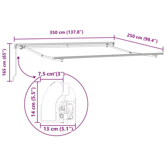 Novaro Behúzható napellenző Fekete 350 x 250 cm Pamut és Alumínium - Image 8