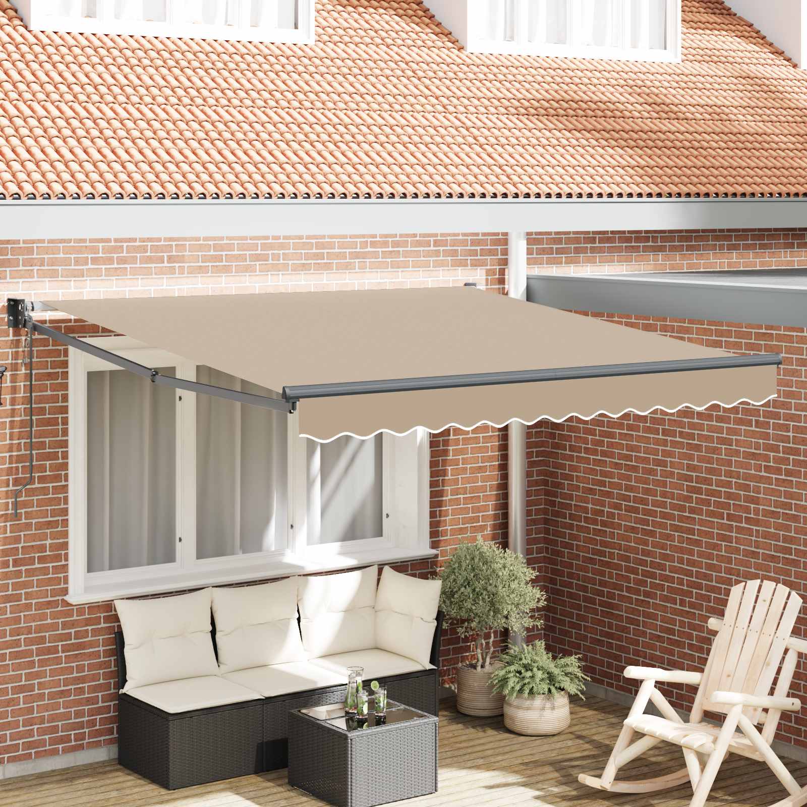 Novaro Behúzható napellenző Bézs 350 x 250 cm Poliészter és fém