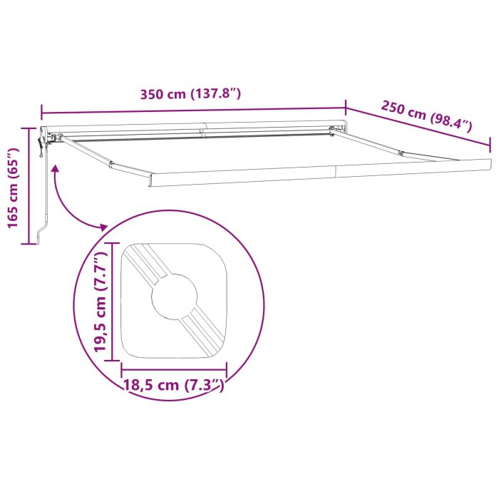 Novaro Behúzható napellenző Fehér 350 x 250 x 165 cm Szövet és Fém - Image 7