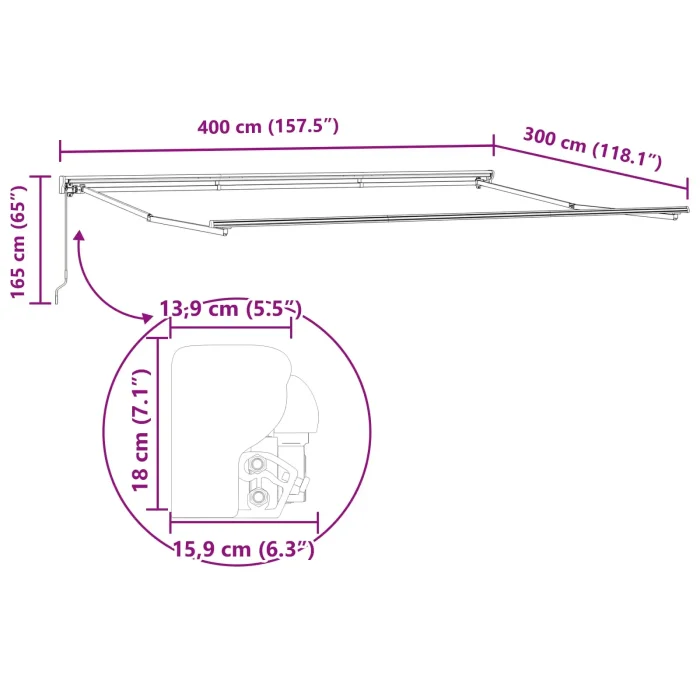 Novaro Napernyő keret Antracit és Fehér 400 × 300 cm