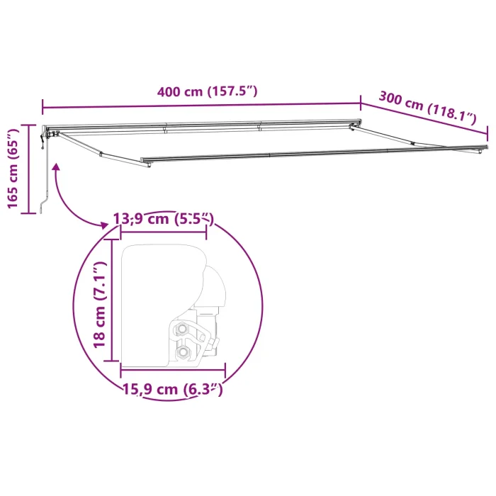 Novaro Napernyő keret Antracit és Fehér 400 × 300 cm