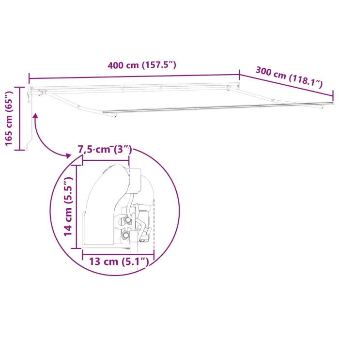 Novaro Behúzható napellenző Zöld és Fehér 400 × 300 cm