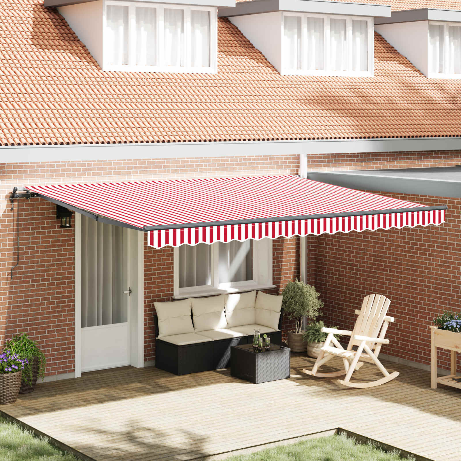 Novaro Behúzható napellenző Piros és Fehér 450 × 350 cm