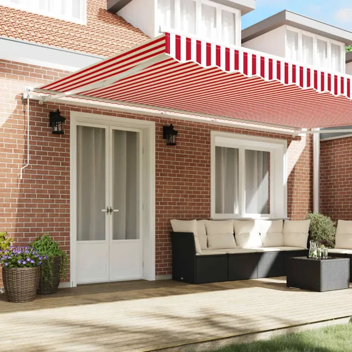 Novaro Behúzható napellenző Piros és Fehér 500 × 300 cm