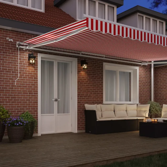 Novaro Behúzható napellenző Piros és Fehér 500 × 300 cm Poliészter