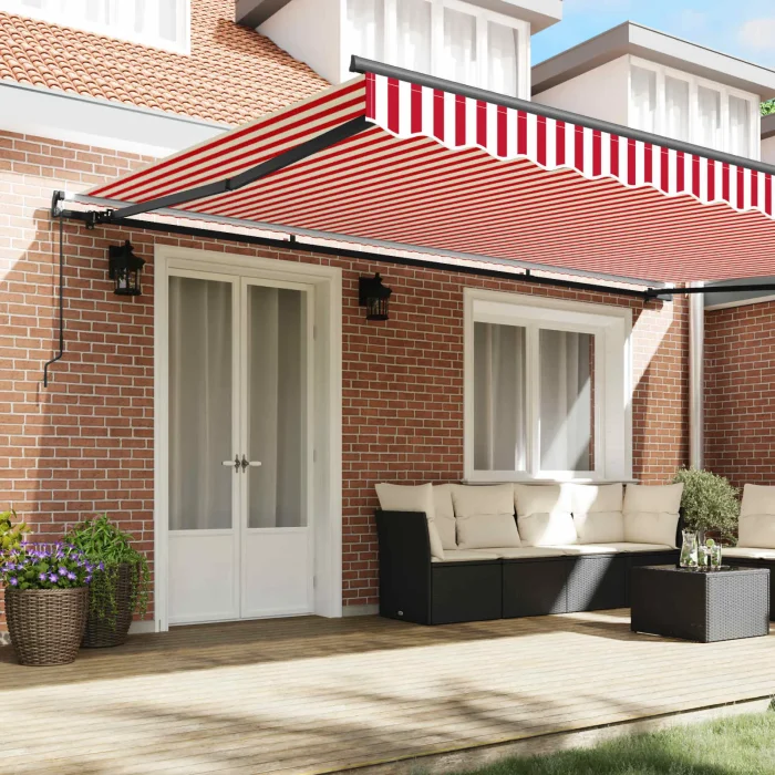 Novaro Behúzható napellenző Piros és Fehér 500 × 300 cm