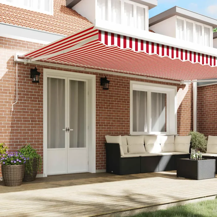 Novaro Behúzható napellenző Piros és Fehér 500 × 300 cm