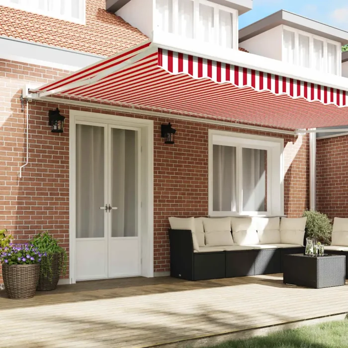 Novaro Behúzható napellenző Piros és Fehér 500 × 300 cm Szövet és Fém