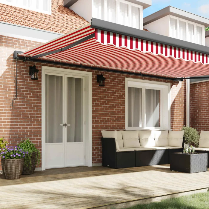 Novaro Behúzható napellenző Piros és Fehér 500 × 300 cm