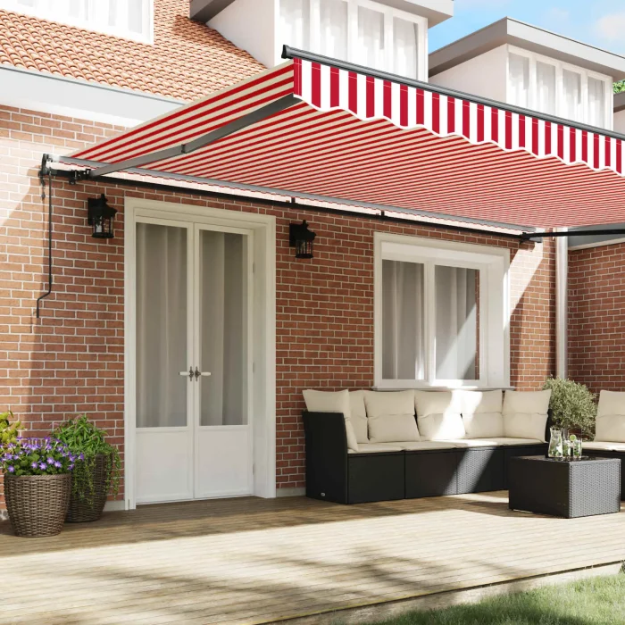 Novaro Behúzható napellenző Piros és Fehér 500 × 350 cm
