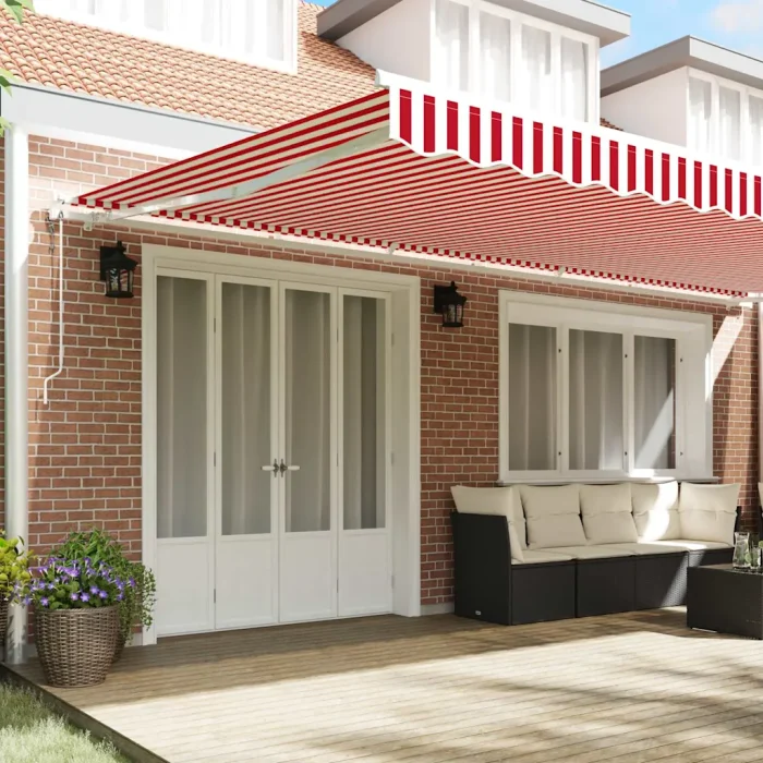Novaro Behúzható napellenző Piros és Fehér 600 × 300 cm