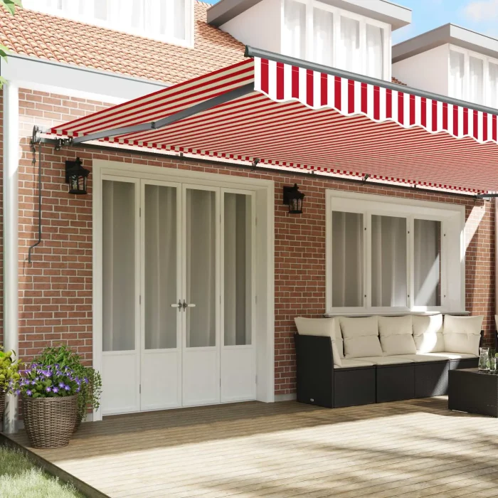 Novaro Behúzható napellenző Piros és Fehér 600 × 300 cm