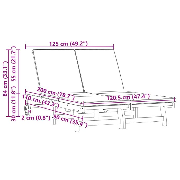 Novaro Napozó Barna 125 x 200 x 84 cm Tömör Akácfa - Image 10