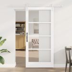 Novaro Csúszó ajtó ORKDAL Fehér 93 x 202 cm Tömör fenyőfa és üveg